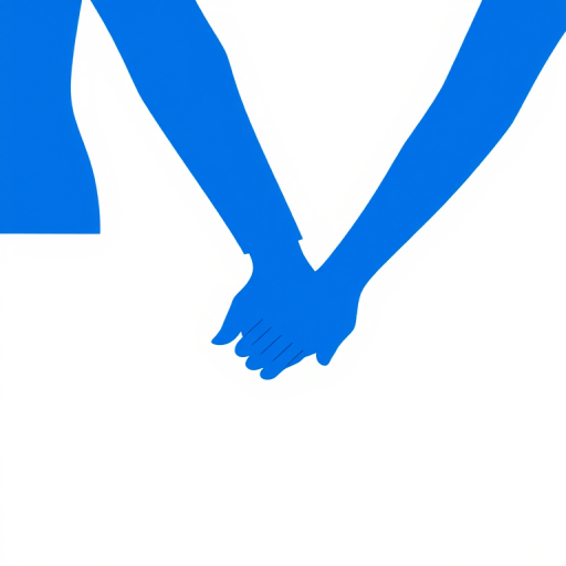Create a simplified icon of a couple holding hands, using bold blue shapes on a white background, viewed from the front, with a minimalistic design style, capturing the essence of unity and togetherness, using a digital illustration technique, high resolution 300 DPI.
