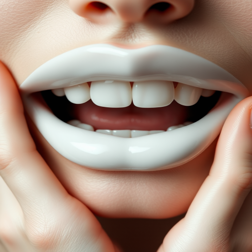 Opaque white lips with a ceramic-like finish, avant-garde and artistic, pushing the boundaries of conventional beauty