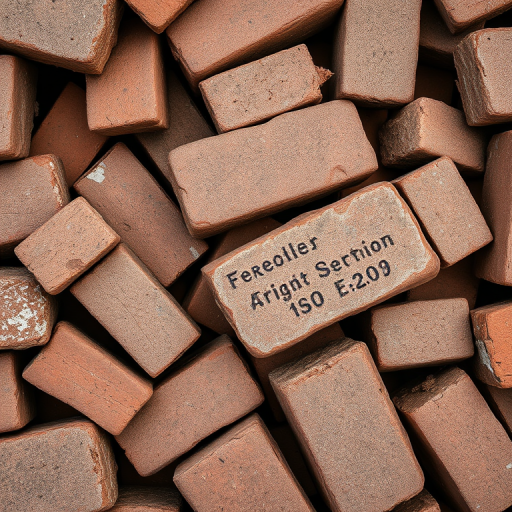 Create a highly detailed close-up image of a pile of weathered bricks in various shades of red and gray, using a DSLR camera with a 50mm lens, aperture set to f/2.8 for shallow depth of field, ISO 200 for minimal noise, and natural lighting to enhance texture and shadows.