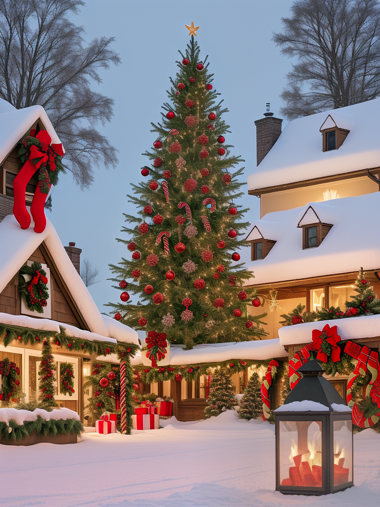 Charming Winter Wonderland Scene with Festive Christmas Tree and ...