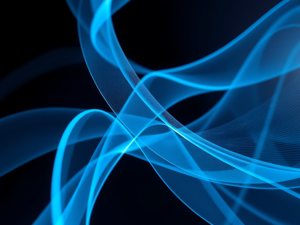 Generate a high-resolution abstract image with flowing blue lines and geometric patterns using a DSLR camera, 50mm lens, aperture f/2.8, ISO 100, shutter speed 1/125s, and a soft-focus effect to enhance depth.