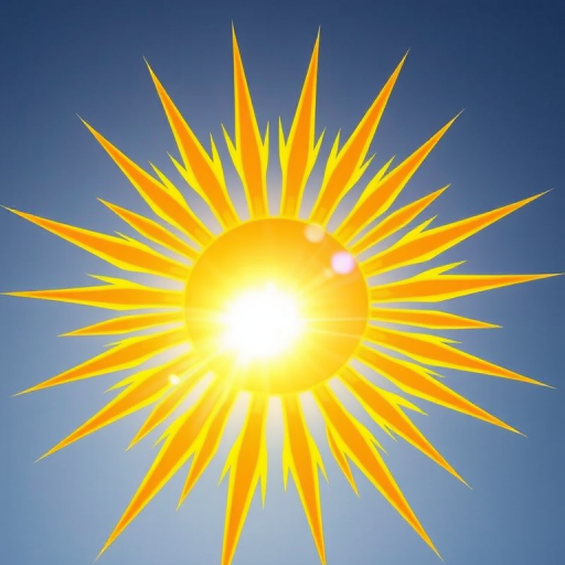 create an illustration of a vibrant yellow sunburst with pointed rays emanating from a glowing center, shot with a DSLR camera at f/8, 1/250 sec, ISO 100, in a wide-angle view to enhance the vivid colors and contrast of the image