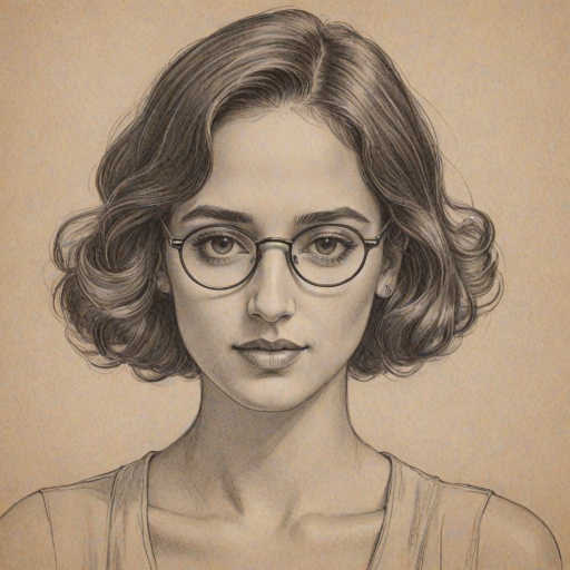 Wonderful Adria Arjona, pencil sketch, portrait of Delightful woman 1920s in glasses, hair style beatnik, outline, clear lines, fine lines, 8k