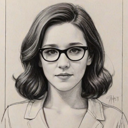 Appealing Shannon Woodward, pencil sketch, portrait of Superb woman 1957s in glasses, hair style beatnik, outline, clear lines, fine lines, 8k