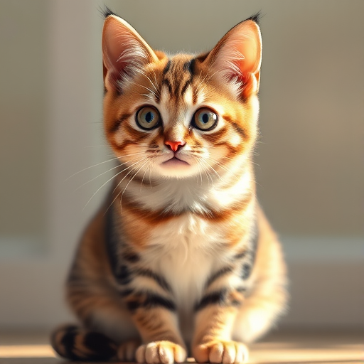 A highly detailed illustration of a sitting cat with expressive eyes, captured in soft natural lighting, using a DSLR camera with a 50mm lens, aperture set to f/1.8, ISO 100, in portrait orientation to capture fine details and smooth bokeh effect in the background.