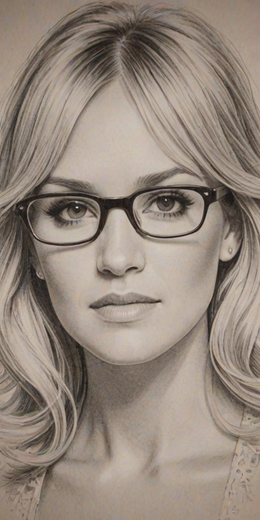 Splendid Carrie Underwood, pencil sketch, portrait of Radiant woman 1924s in glasses, hair style beatnik, outline, clear lines, fine lines, 8k
