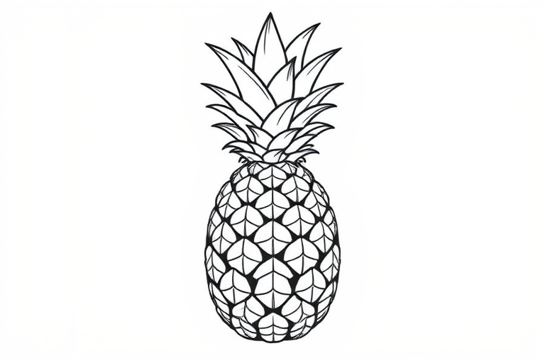 Regenerate a simple black outline illustration of a pineapple with detailed leaves and textured skin.