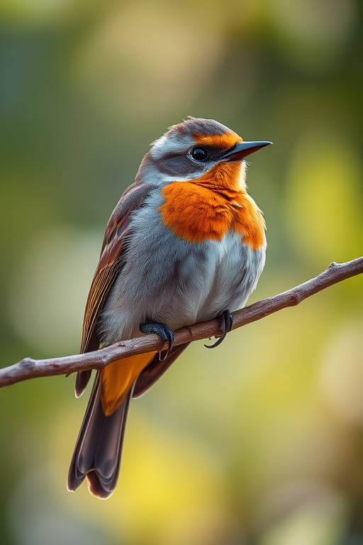 Regenerate the image of a bird perched on a branch, with detailed textures and colors, using a DSLR camera set to ISO 200, aperture f/4, shutter speed 1/250 sec, in a close-up view with soft natural lighting for enhanced clarity and vibrancy.