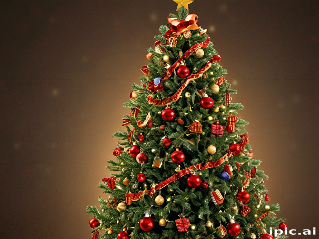 Festively Decorated Christmas Tree with Ornaments and a Shining Star on Top