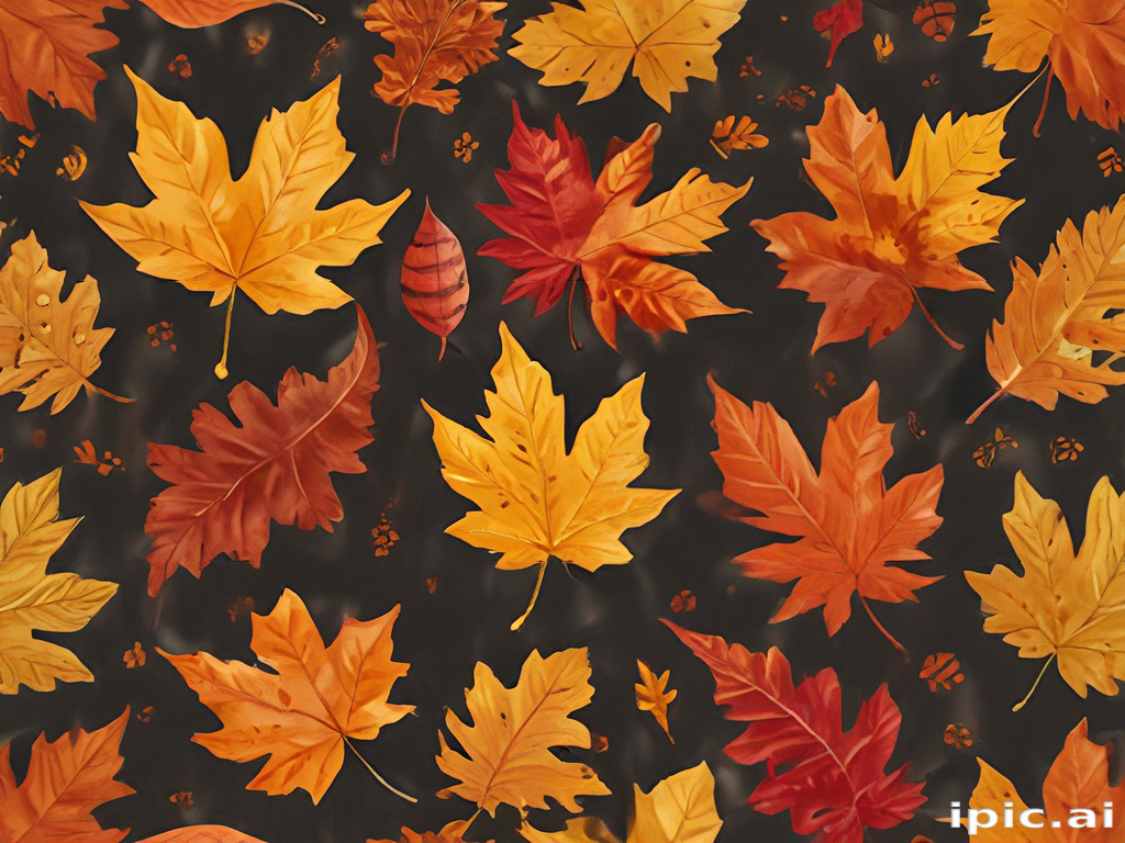 Vibrant Autumn Leaves in Varying Shades Against a Dark Background