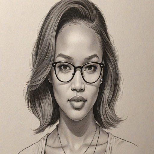 Gorgeous Karrueche Tran, pencil sketch, portrait of Appealing woman 1936s in glasses, hair style beatnik, outline, clear lines, fine lines, 8k