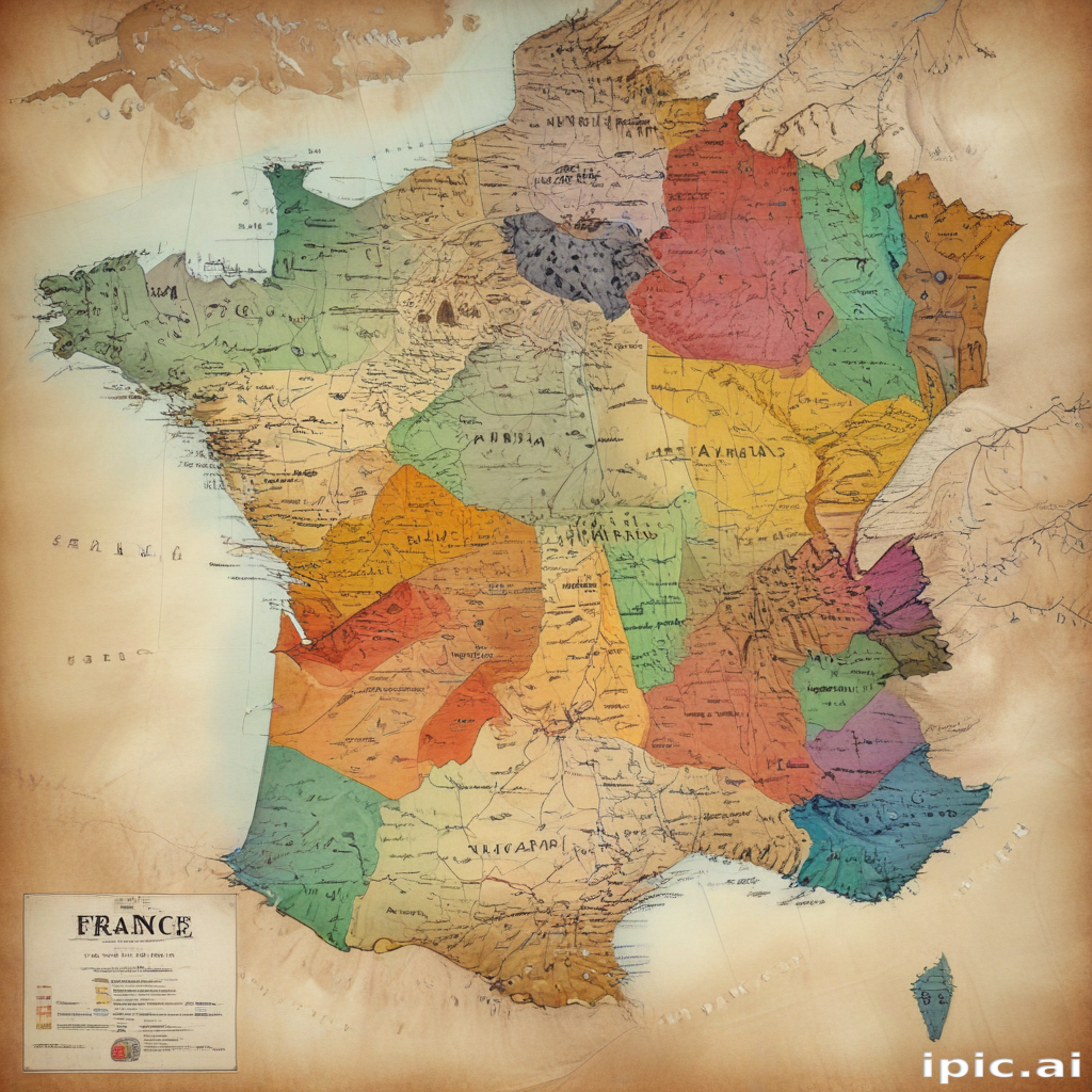 Detailed Historical Map of France Highlighting Regions and ...