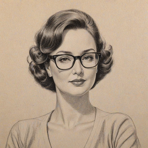 Exquisite Phyllis Smith, pencil sketch, portrait of Alluring woman 1956s in glasses, hair style beatnik, outline, clear lines, fine lines, 8k