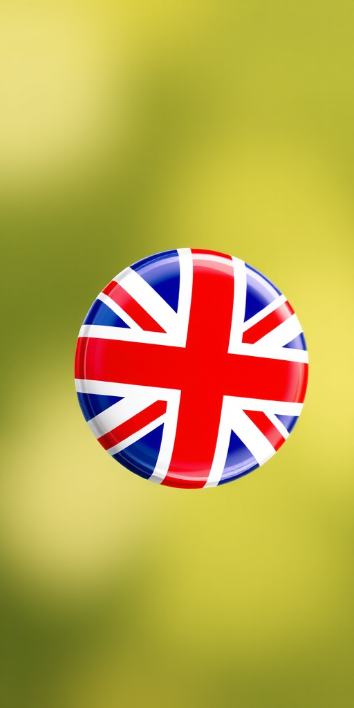 Generate a high-resolution image of a glossy round button featuring the Union Jack flag, with a soft gradient background, using a DSLR camera with an aperture of f/2.8, ISO 100, and a focal length of 50mm, capturing it in natural lighting for enhanced color richness and clarity.