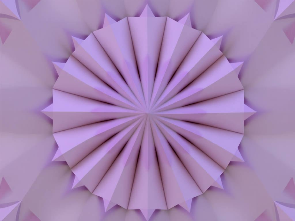 Generate a 3D geometric design featuring a starburst pattern with sharp triangular shapes in shades of light purple, captured with a DSLR camera at f/8 aperture, ISO 100, and a 50mm lens, in a top-down view with a soft focus background.