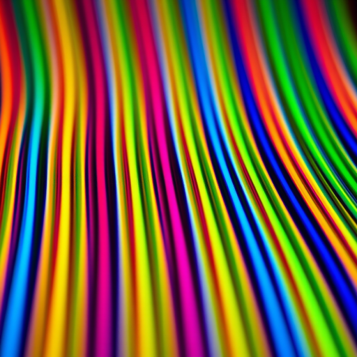 Generate a colorful striped pattern with bright vertical lines in varying widths, using a DSLR camera, aperture f/8, shutter speed 1/60s, ISO 100, with a close-up macro view for sharp detail and vibrant colors.