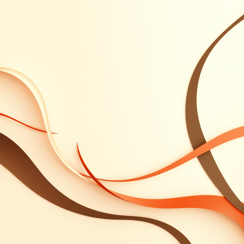 Create an abstract design featuring smooth, curving lines in shades of beige, red, green, and dark brown on a soft pastel background, captured with a Canon EOS R5, 50mm lens, aperture f/2.8, ISO 100, in a bright soft light setting to enhance the color vibrancy and contrast.