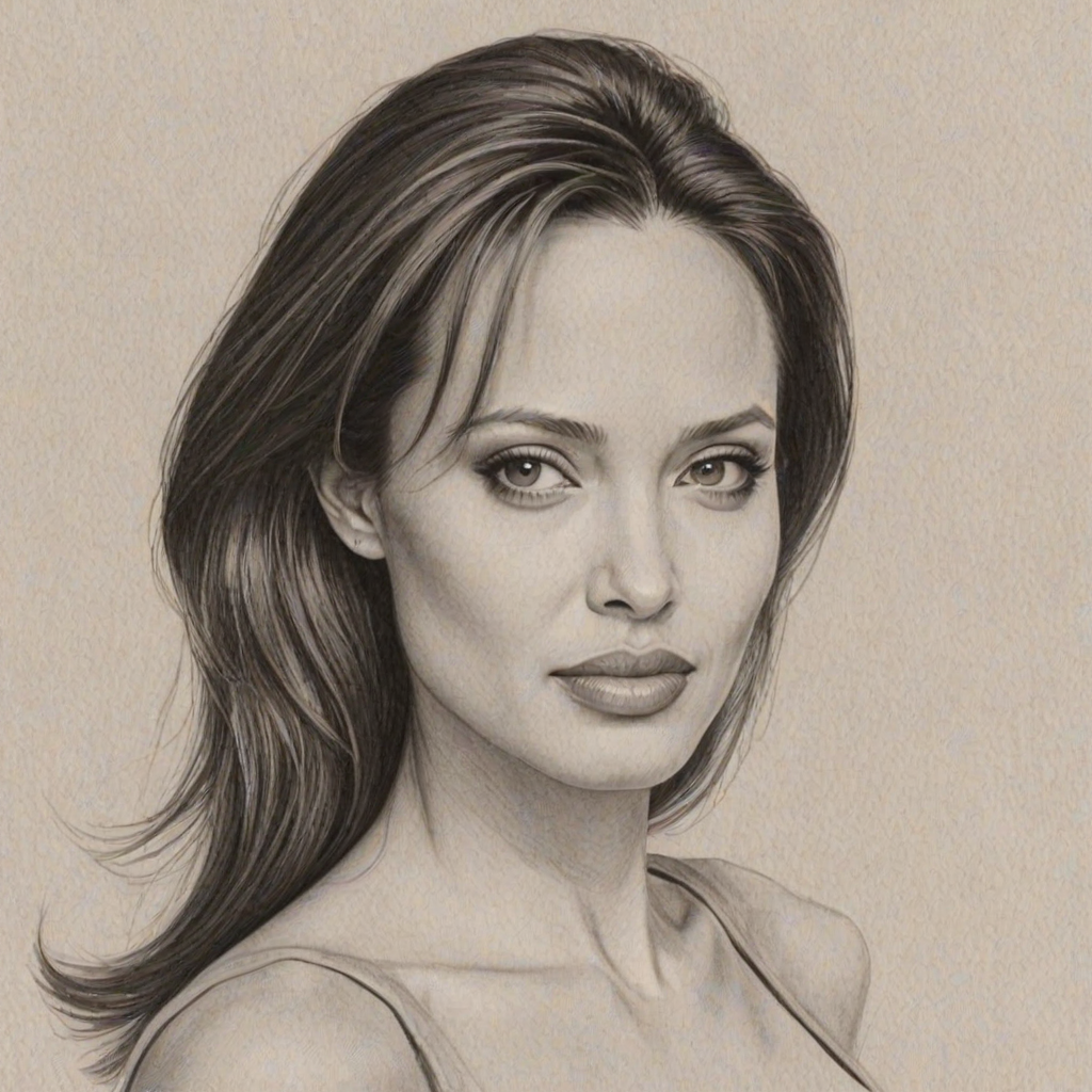 Angelina jolie minimalist. A pencil-drawn of the actress Angelina Jolie