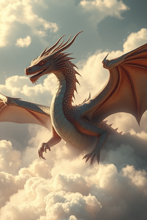 Regenerate an image of a majestic dragon emerging from swirling clouds, captured with a DSLR camera at f/2.8, ISO 100, 1/200 sec, using a macro lens for intricate detail and a soft focus background to enhance the ethereal quality of the scene.