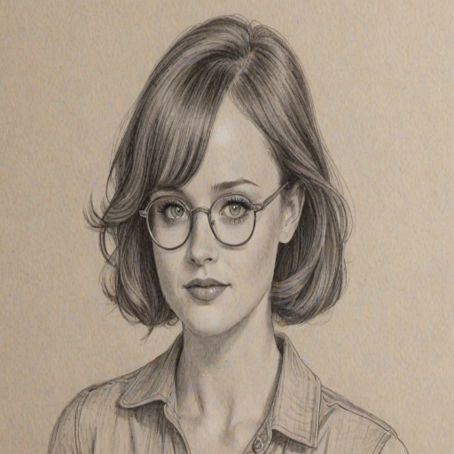 Appealing Alexis Bledel, pencil sketch, portrait of Delightful woman 1931s in glasses, hair style beatnik, outline, clear lines, fine lines, 8k