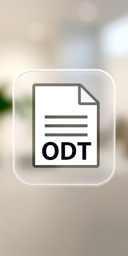 Generate an image of a document icon representing ODT format with a clean, modern design, high resolution 300 DPI, shot with a Canon EOS R5, using a 50mm lens, at f/1.8 aperture, with a bright and neutral lighting setup, background blurred.