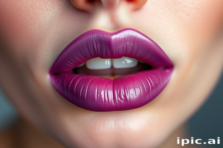 Ombre lips transitioning from deep plum to soft lavender, blended seamlessly for a gradient effect, enhancing the fullness and creating a mesmerizing visual impact