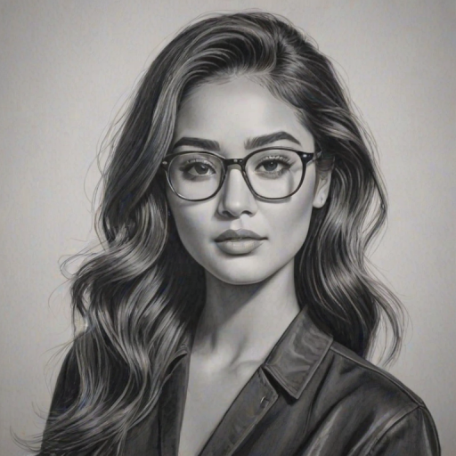 Bewitching Shay Mitchell, pencil sketch, portrait of Splendid woman 1954s in glasses, hair style beatnik, outline, clear lines, fine lines, 8k