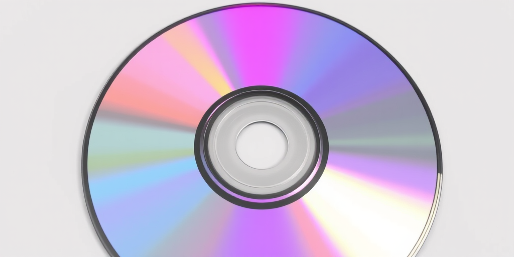 Generate a high-resolution image of a shiny, reflective CD in a neutral background, using a DSLR camera with a 50mm lens, aperture set to f/2.8, shutter speed 1/125s, ISO 100, top-down view, focus on the center of the CD to enhance detail and lighting.