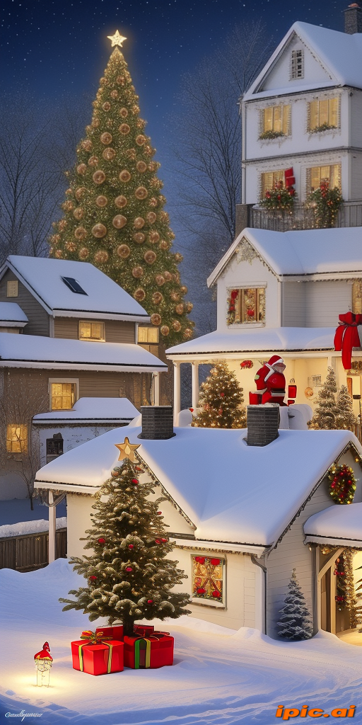 A Cozy Winter Scene with Festive Christmas Trees and Decorations Under ...