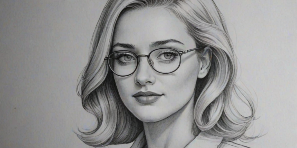 Superb Amanda Michalka, pencil sketch, portrait of Appealing woman 1931s in glasses, hair style beatnik, outline, clear lines, fine lines, 8k