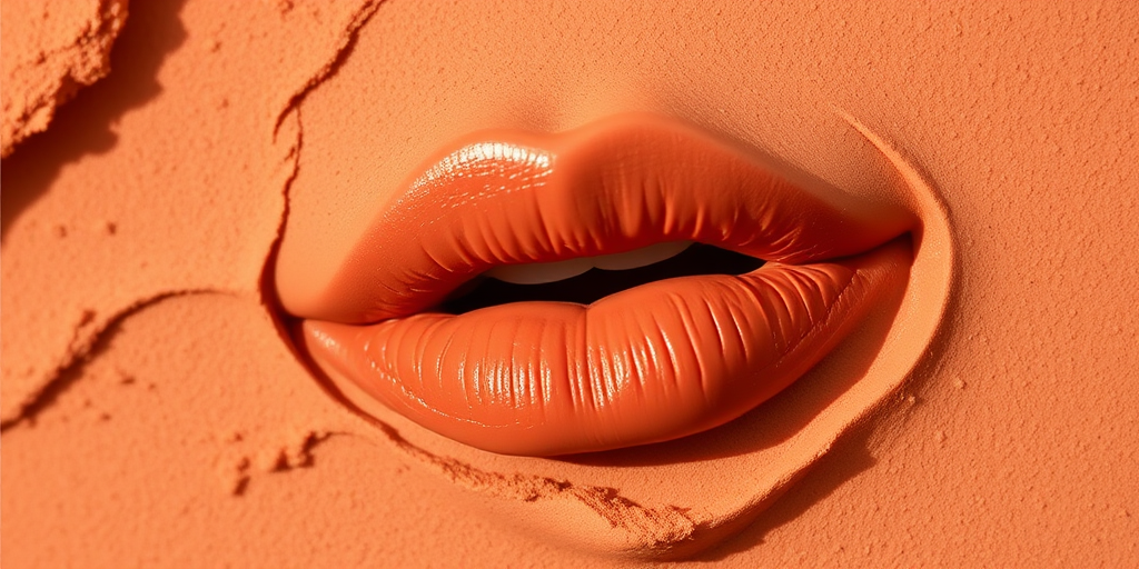 Matte terracotta lip powder "Desert Mirage" offering a lightweight, buildable formula with a soft-focus effect and long-lasting wear for a modern twist on classic earth tones