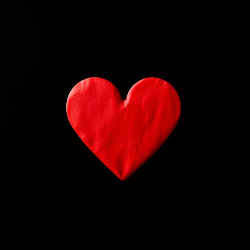 Create a vibrant red heart shape on a solid black background with a DSLR camera using a 50mm lens at f/2.8 aperture, 1/100 shutter speed, and ISO 100, focusing closely to enhance details and clarity.