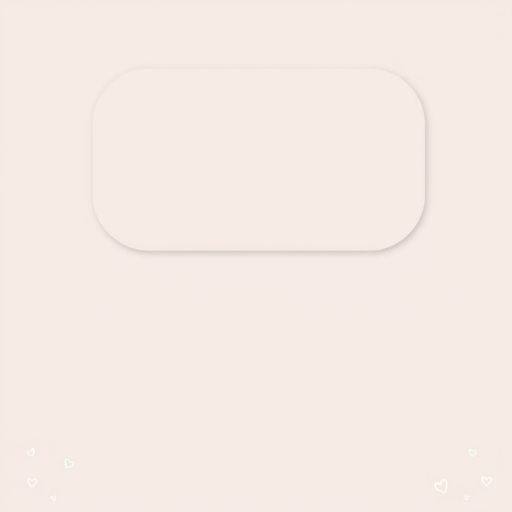 Create a digital illustration of a clean, modern layout with soft pastel colors, featuring a large empty rounded rectangle at the top for a header, several smooth rectangular sections below in a light gray color for text, and a subtle background pattern of faint hearts, using a high-resolution setting with a 24mm lens, f/8 aperture, and soft focus for depth, in a flat lay style.