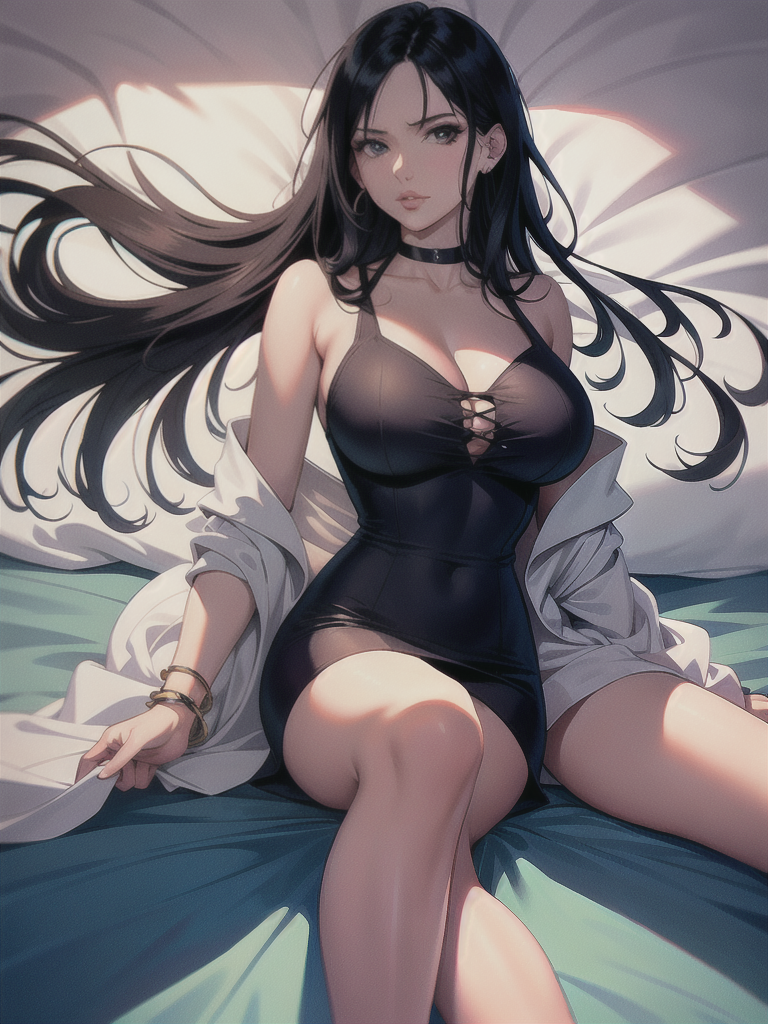 Free Ai Image Generator - High Quality and 100% Unique Images - iPic.Ai one  piece anime nico robin taking off her bra laying on bed face down legs  spread