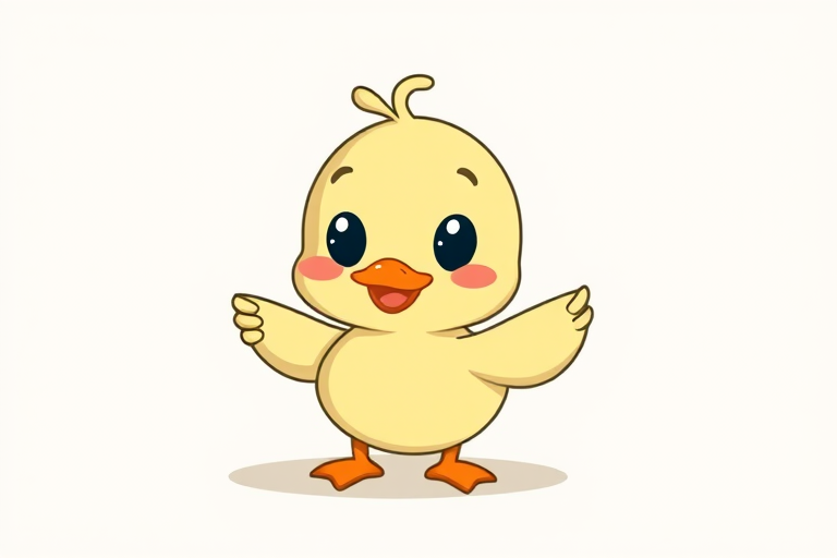 Cute cartoon duck character holding a spoon with a cheerful expression, simple and colorful design against a light background.