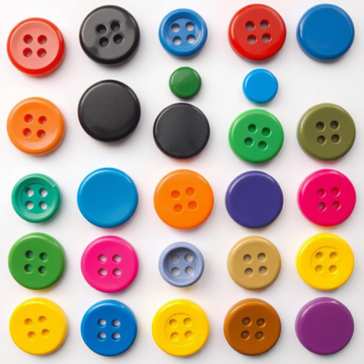 Create a high-resolution image of a grid of glossy, round buttons in various colors (orange, black, red, blue, green, yellow, pink, blue, purple, magenta, and olive) with a white background, using a DSLR camera with a 50mm lens, f/2.8 aperture, ISO 100, and a top-down view to enhance the clarity and vibrancy of the colors.