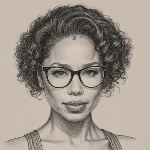 Splendid Jurnee Smollett-Bell, pencil sketch, portrait of Attractive woman 1932s in glasses, hair style beatnik, outline, clear lines, fine lines, 8k