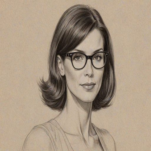 Attractive Perrey Reeves, pencil sketch, portrait of Exquisite woman 1947s in glasses, hair style beatnik, outline, clear lines, fine lines, 8k