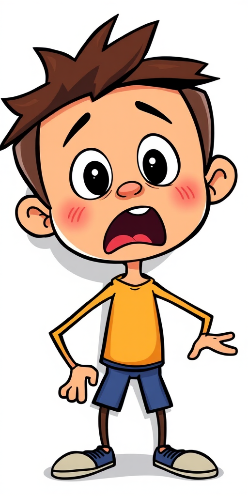 Create a detailed illustration of a cartoon stick figure with an exaggerated surprised expression, using vibrant colors and dynamic shading, captured with a DSLR camera at f/4, ISO 200, 50mm lens, top-down view, maintaining a high dynamic range for enhanced image quality.