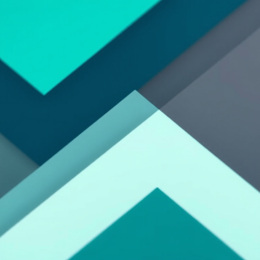 Create an abstract image featuring dynamic chevron shapes in a gradient of turquoise and teal, using a DSLR camera with a 50mm lens, aperture f/2.8, ISO 100, and a shallow depth of field for a soft background blur, with a high-resolution shot at an eye-level perspective.