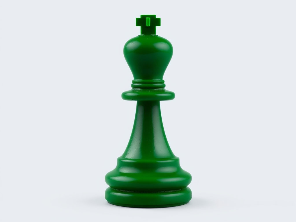 create an image of a green game piece in the shape of a pawn, high resolution, 50mm lens, f/2.8 aperture, ISO 100, natural lighting, straight-on view, digital photography