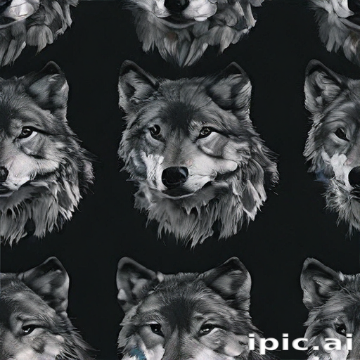 Stylized Repeated Pattern of Majestic Wolves Against a Dark Background