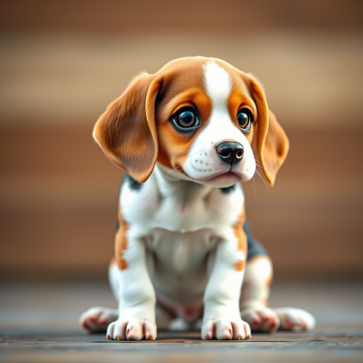 generate a high-quality image of a cartoon-style beagle puppy sitting and looking forward, captured with a Canon EOS R5, 50mm lens, f/1.8 aperture, ISO 100, natural lighting, shallow depth of field, vibrant colors, and smooth background.