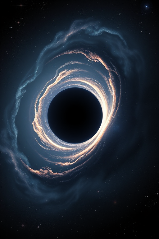 create a stunning digital artwork of a black hole in space, surrounded by swirling cosmic dust and distant galaxies, with a bright ring of light emanating from the event horizon, showcasing a dark and mysterious atmosphere