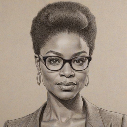 Beauteous Adina Porter, pencil sketch, portrait of Comely woman 1979s in glasses, hair style beatnik, outline, clear lines, fine lines, 8k
