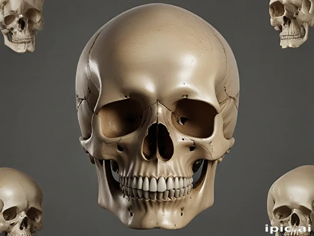 Realistic 3D Render of a Human Skull from Multiple Angles