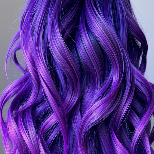 Galactic purple waves with silver stardust highlights, Nebula's hair mimics the cosmic wonders of space, featuring long layers that swirl and blend like celestial formations