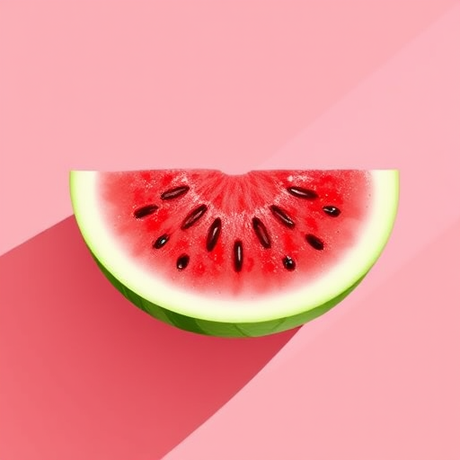 Create a high-resolution vector illustration of a watermelon slice, flat lay perspective, natural lighting, using a digital illustration tool with a resolution of 300 dpi.