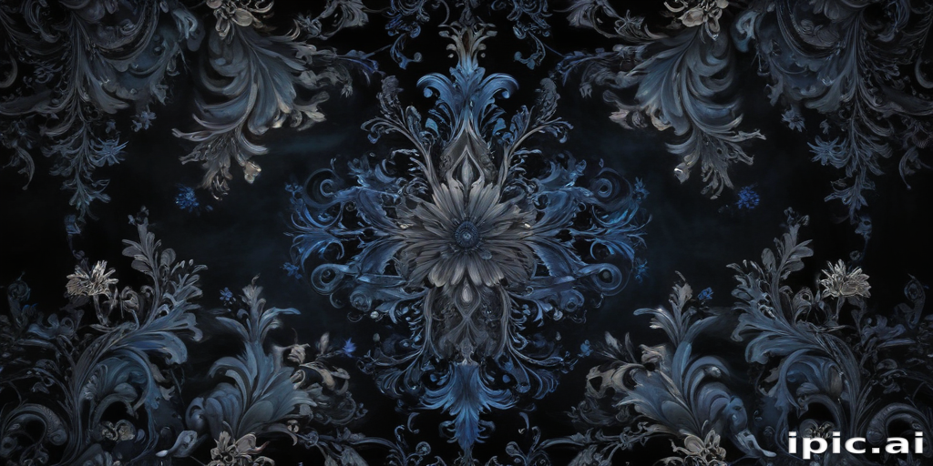 Intricate Blue Floral Design with Elegant Swirls and Dark Background