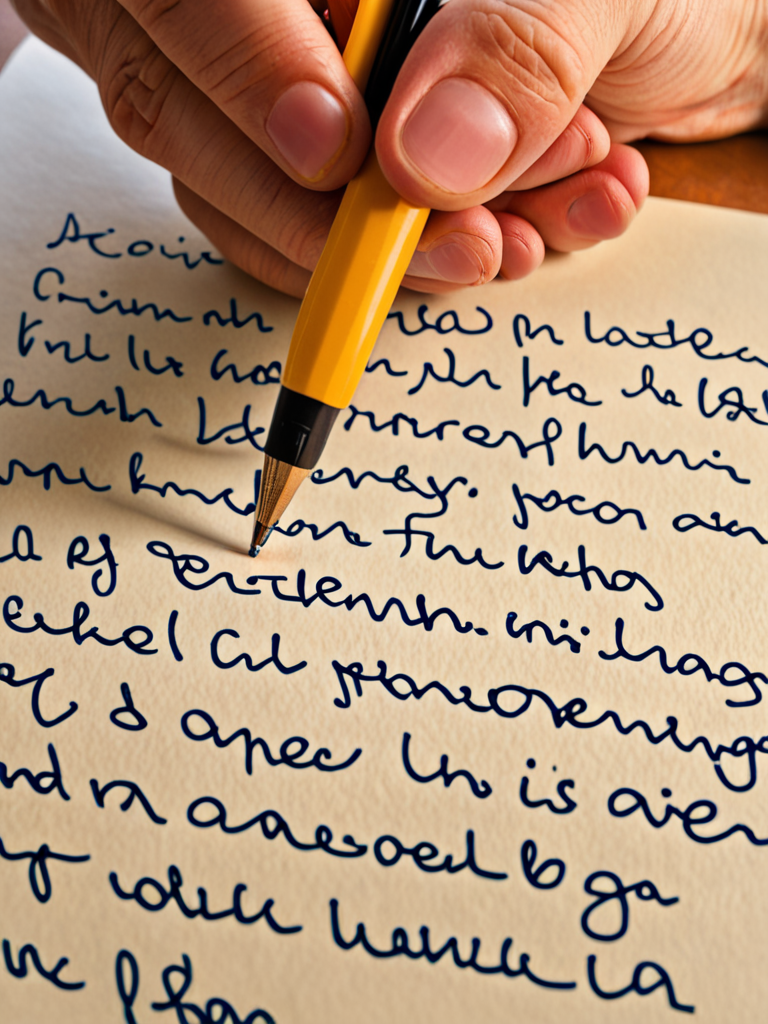 a persons hand writing text